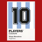 Maradona 10 Football Shirt Frame Men's Hoodie – red close-up detail shot of the Maradona 10 Football Players Couture logo