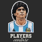 Diego Maradona Badge Men's Hoodie – black close-up detail shot of the Diego Maradona Players Couture logo design