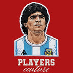 Diego Maradona Badge Men's Hoodie – red close-up detail shot of the Diego Maradona Players Couture logo design