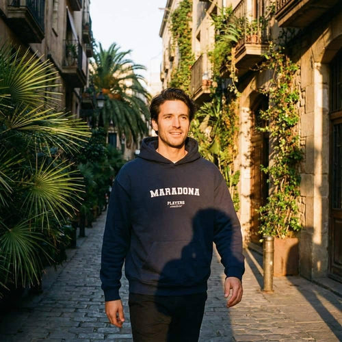 Maradona hoodie – red men's hoodie with white Maradona letters and Players Couture logo on the chest