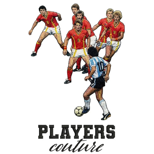 Diego Maradona v Belgium Badge Men's Hoodie – white close-up detail shot of the Diego Maradona v Belgium Players Couture