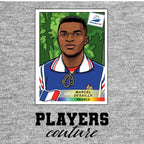 Marcel Desailly World Cup Sticker Men's T-Shirt – grey close-up detail shot of the Marcel Desailly World Cup Players Couture