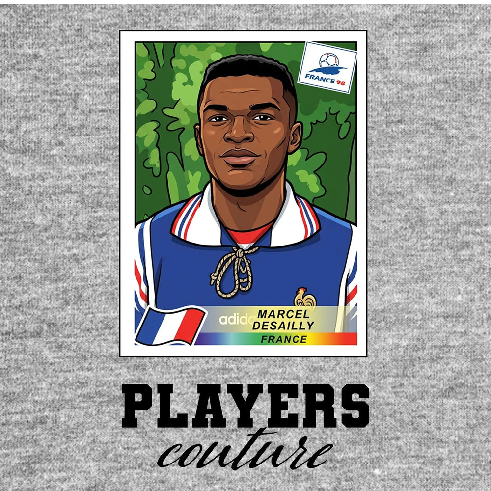 Marcel Desailly World Cup Sticker Men's Hoodie – marcel desailly grey Players Couture design
