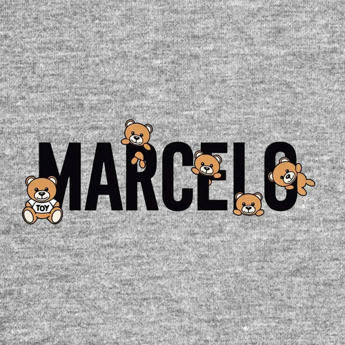 Marcelo Logo Men's T-Shirt – grey close-up detail shot of the Marcelo Players Couture logo design
