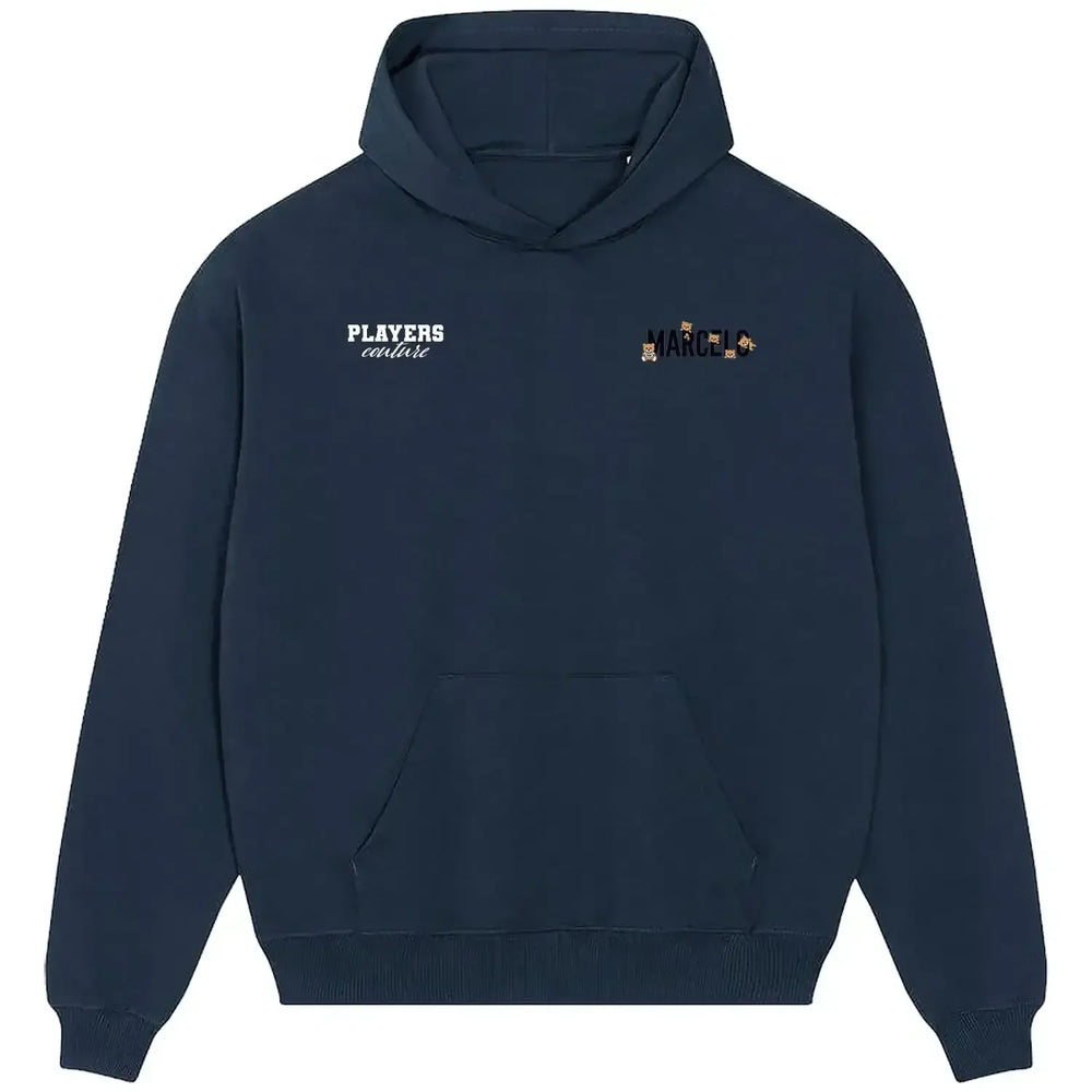 Marcelo hoodie – navy men's hoodie featuring the Marcelo Players Couture logo