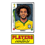 Marcelo World Cup Sticker Men's T-Shirt – close-up detail shot of the Marcelo World Cup Players Couture logo design
