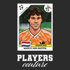 Marco Van Basten World Cup Sticker Men's T-Shirt – black close-up detail shot of the Marco Van Basten World Cup Players