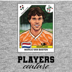 Marco Van Basten World Cup Sticker Men's T-Shirt – grey close-up detail shot of the Marco Van Basten World Cup Players