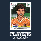 Marco Van Basten World Cup Sticker Men's T-Shirt – navy close-up detail shot of the Marco Van Basten World Cup Players
