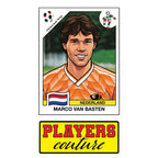 Marco Van Basten World Cup Sticker Men's T-Shirt – close-up detail shot of the Marco Van Basten World Cup Players Couture