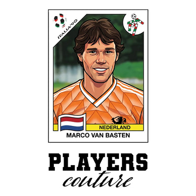 Marco Van Basten World Cup Sticker Men's T-Shirt – white close-up detail shot of the Marco Van Basten World Cup Players