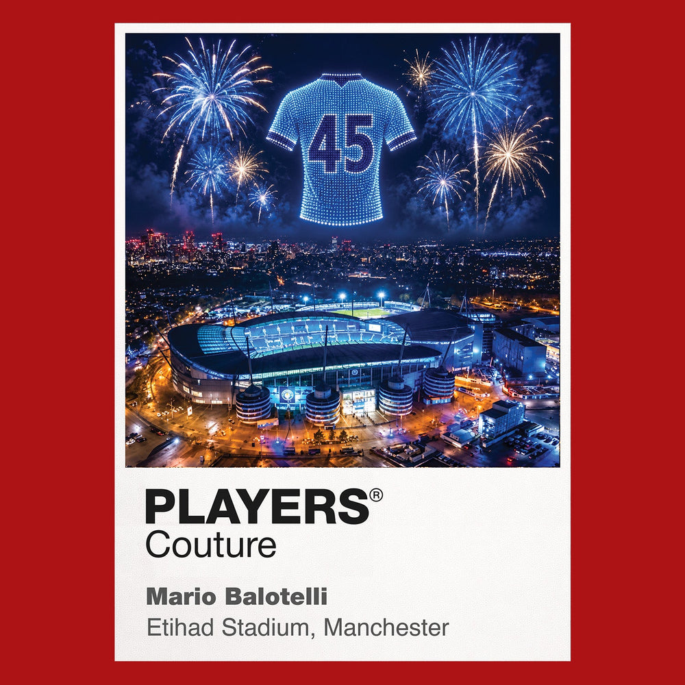 Mario Balotelli Manchester City number 45 Icons in Lights Frame artwork with fireworks in red