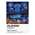 Mario Balotelli Manchester City number 45 Icons in Lights Frame artwork with fireworks in white