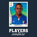 Mario Balotelli World Cup Sticker Men's T-Shirt – navy close-up detail shot of the Mario Balotelli World Cup Players Couture