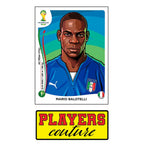 Mario Balotelli World Cup Sticker Men's T-Shirt – close-up detail shot of the Mario Balotelli World Cup Players Couture logo