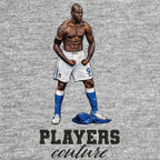 Mario Balotelli Badge Men's Hoodie – grey close-up detail shot of the Mario Balotelli Players Couture logo design