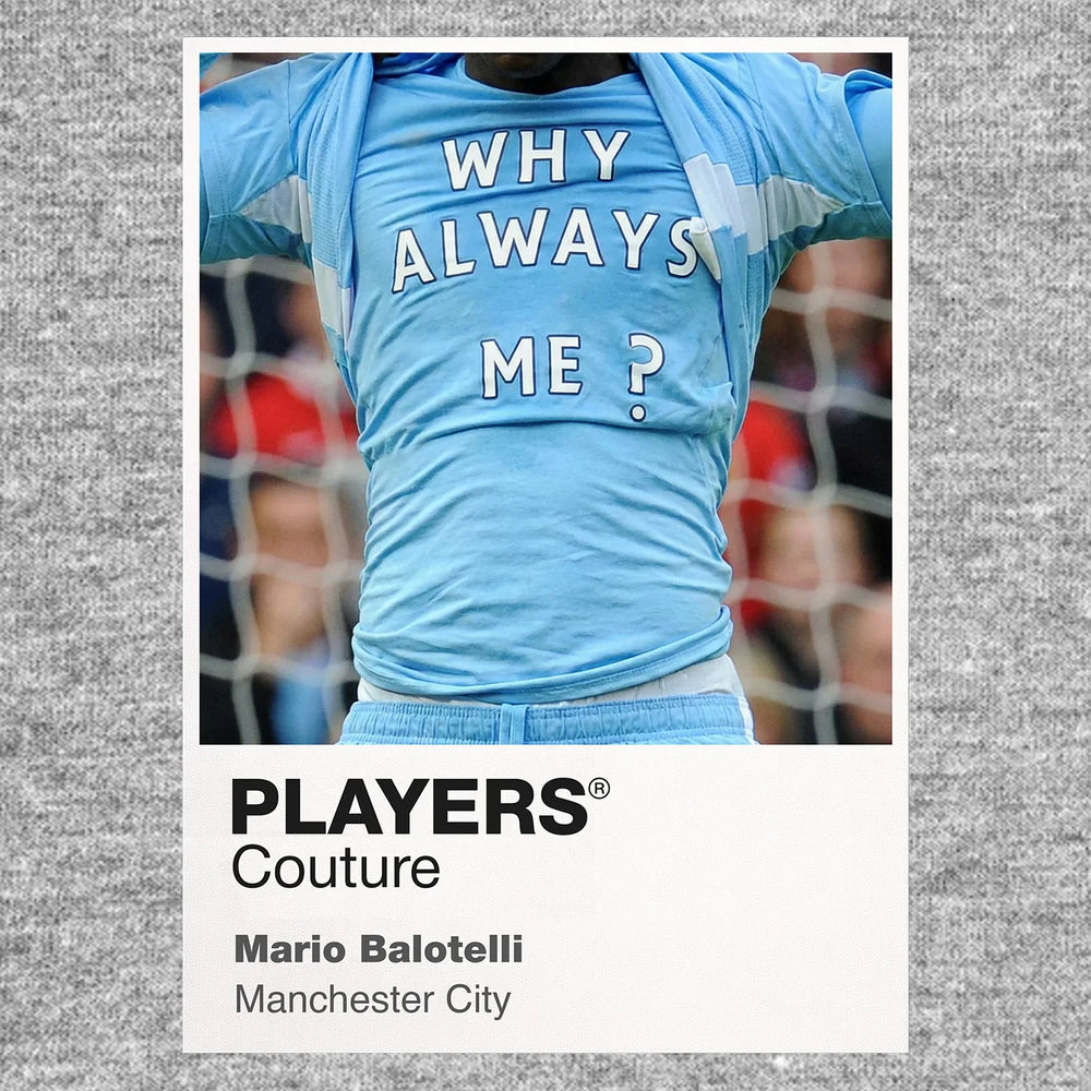 Mario Balotelli Why Always Me? Shirt Frame Men's Hoodie – grey close-up detail shot of the Mario Balotelli Why Always Me?