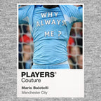 Mario Balotelli Why Always Me? Shirt Frame Men's Hoodie – grey close-up detail shot of the Mario Balotelli Why Always Me?