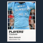 Mario Balotelli Why Always Me? Shirt Frame Men's Hoodie – navy close-up detail shot of the Mario Balotelli Players Couture