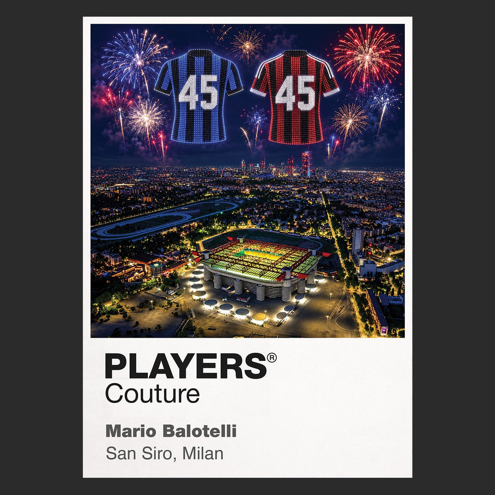 Mario Balotelli Inter Milan and AC Milan number 45 Icons in Lights Frame artwork with fireworks in black