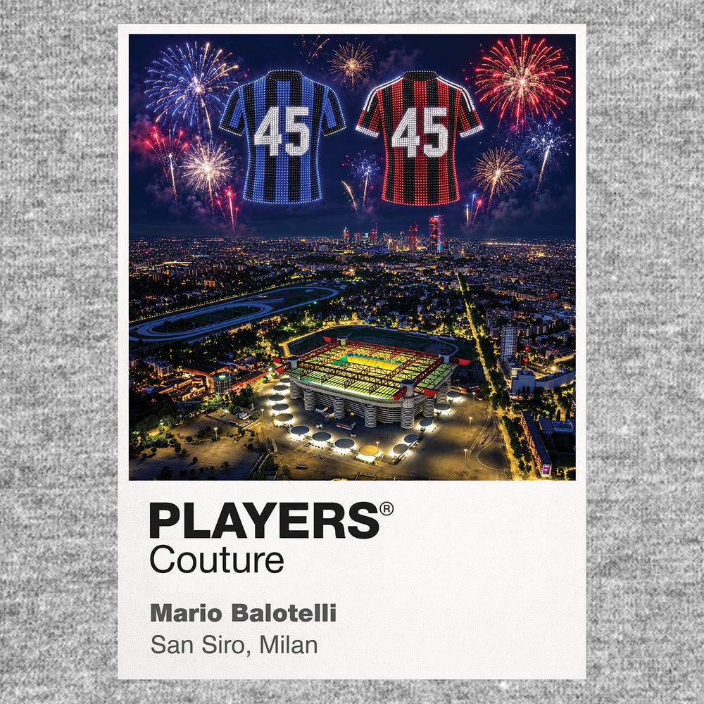 Mario Balotelli Inter Milan and AC Milan number 45 Icons in Lights Frame artwork with fireworks in grey