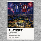 Mario Balotelli Inter Milan and AC Milan number 45 Icons in Lights Frame artwork with fireworks in grey