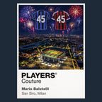 Mario Balotelli Inter Milan and AC Milan number 45 Icons in Lights Frame artwork with fireworks in navy