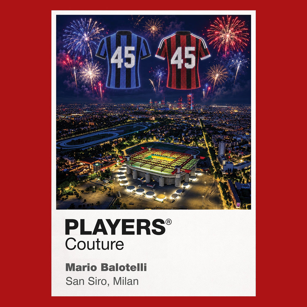 Mario Balotelli Inter Milan and AC Milan number 45 Icons in Lights Frame artwork with fireworks in red