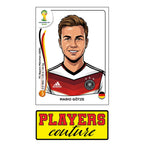 Mario Gotze World Cup Sticker Men's T-Shirt – close-up detail shot of the Mario Gotze World Cup Players Couture logo design