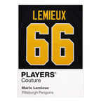 Mario Lemieux 66 Jersey Frame Men's T-Shirt – white close-up detail shot of the Mario Lemieux Players Couture logo design
