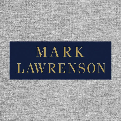 Mark Lawrenson Logo Men's Hoodie – grey close-up detail shot of the Mark Lawrenson Players Couture logo design