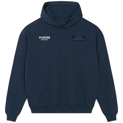 Mark Lawrenson hoodie – navy men's hoodie featuring the Mark Lawrenson Players Couture logo