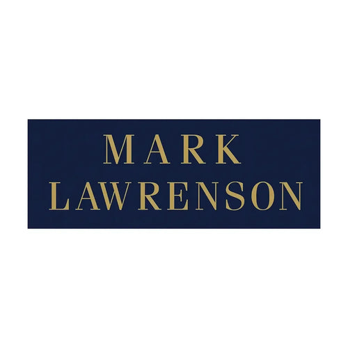 Mark Lawrenson Logo Men's Hoodie – white close-up detail shot of the Mark Lawrenson Players Couture logo design