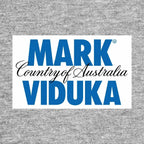 Mark Viduka Logo Men's Hoodie – grey close-up detail shot of the Mark Viduka Players Couture logo design