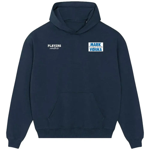 Mark Viduka hoodie – navy men's hoodie featuring the Mark Viduka Players Couture logo