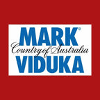 Mark Viduka Logo Men's Hoodie – red close-up detail shot of the Mark Viduka Players Couture logo design