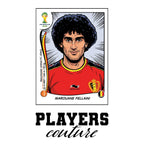 Marouane Fellaini World Cup Sticker Men's T-Shirt – white close-up detail shot of the Marouane Fellaini Players Couture logo