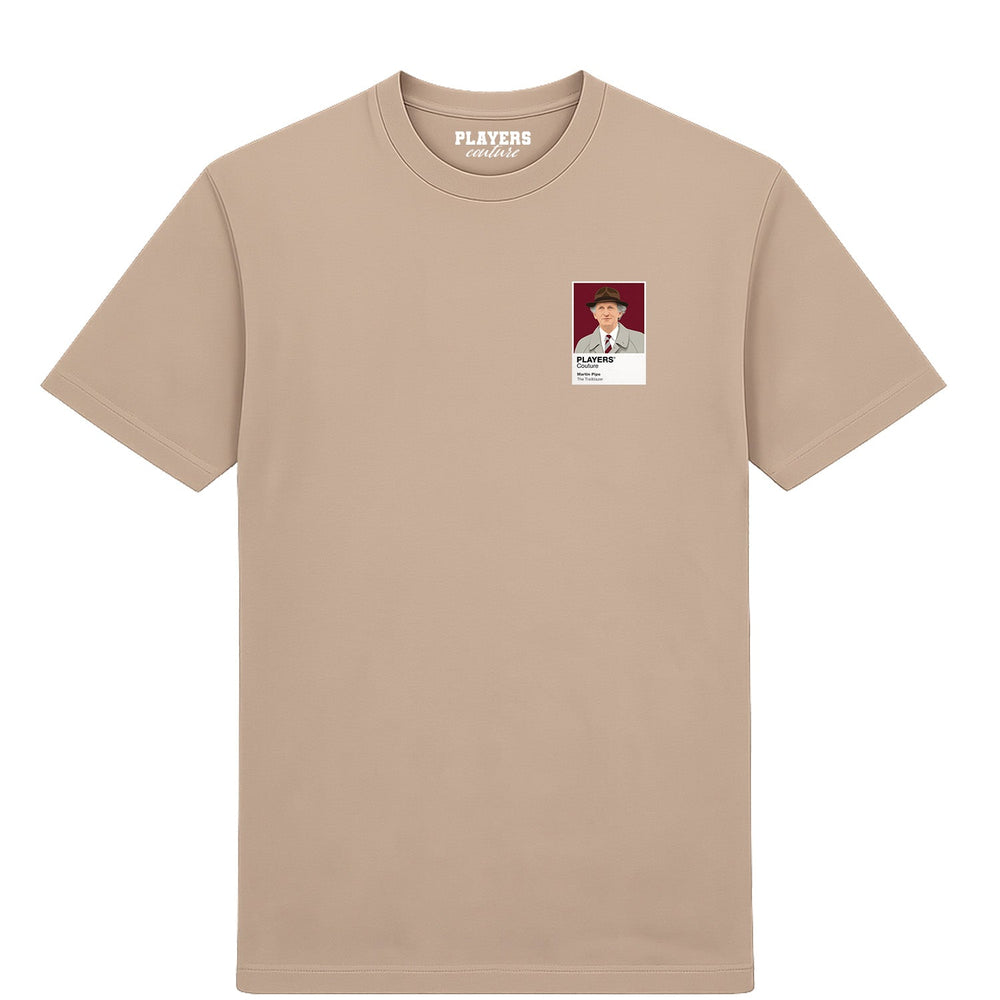 Martin Pipe horse racing T-shirt – mens desert sand tshirt view