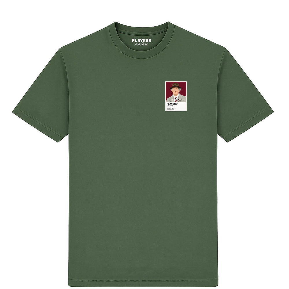 Martin Pipe horse racing T-shirt – mens earthy green tshirt view
