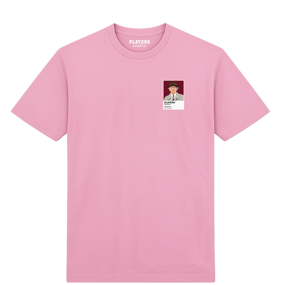 Martin Pipe horse racing T-shirt – mens pink tshirt view