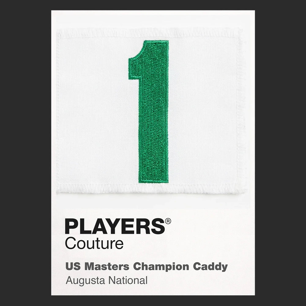 Masters Caddy 1 Jersey Frame Men's T-Shirt – black close-up detail shot of the Masters Caddy 1 Players Couture logo design