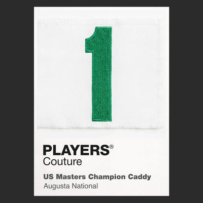 Masters Caddy 1 Jersey Frame Men's T-Shirt – black close-up detail shot of the Masters Caddy 1 Players Couture logo design