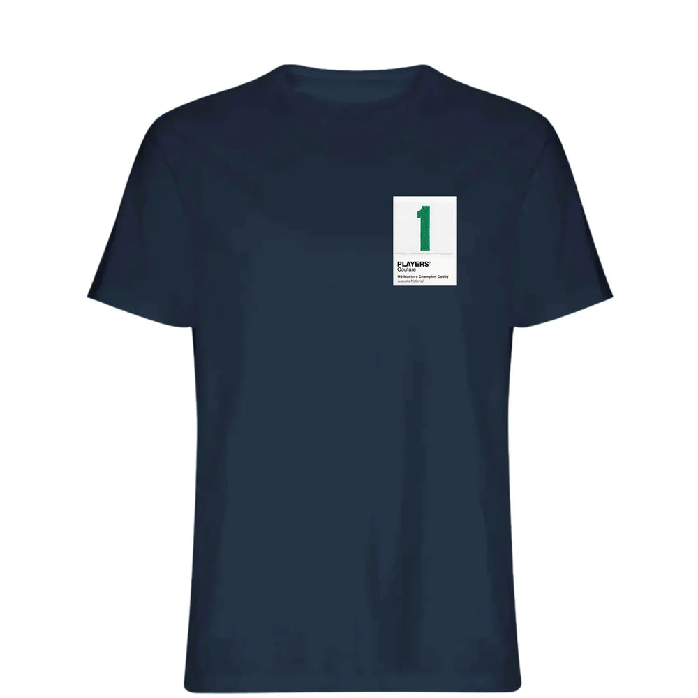 Masters Caddy 1 t-shirt – navy men's t-shirt featuring the Masters Caddy 1 Players Couture logo