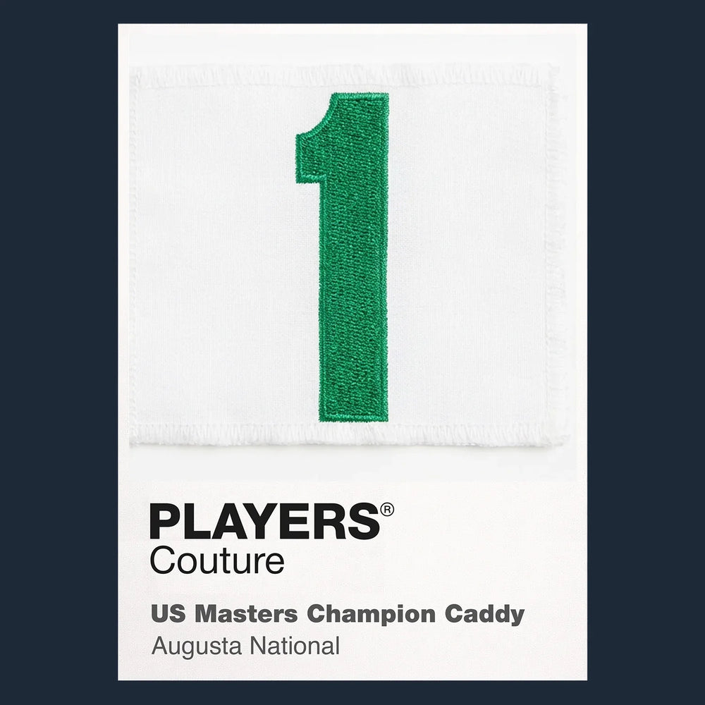 Masters Caddy 1 Jersey Frame Men's T-Shirt – navy close-up detail shot of the Masters Caddy 1 Players Couture logo design