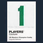 Masters Caddy 1 Jersey Frame Men's T-Shirt – navy close-up detail shot of the Masters Caddy 1 Players Couture logo design