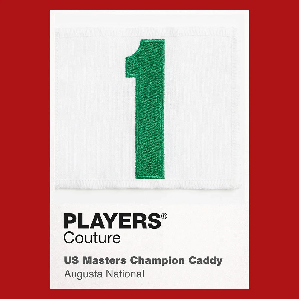 Masters Caddy 1 Jersey Frame Men's T-Shirt – red close-up detail shot of the Masters Caddy 1 Players Couture logo design