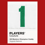 Masters Caddy 1 Jersey Frame Men's T-Shirt – red close-up detail shot of the Masters Caddy 1 Players Couture logo design