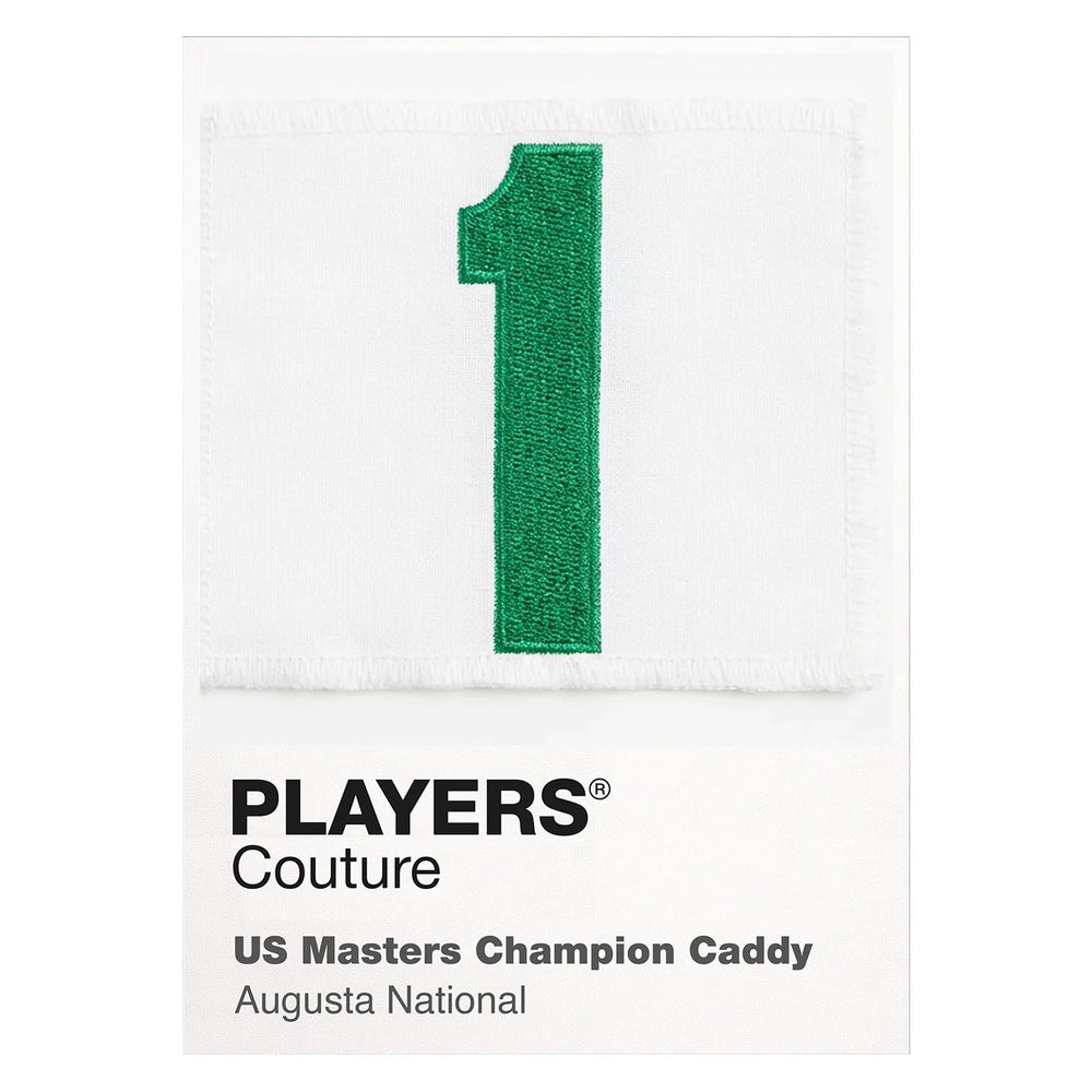 Masters Caddy 1 Jersey Frame Men's T-Shirt – white close-up detail shot of the Masters Caddy Players Couture logo design