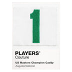 Masters Caddy 1 Jersey Frame Men's T-Shirt – white close-up detail shot of the Masters Caddy Players Couture logo design