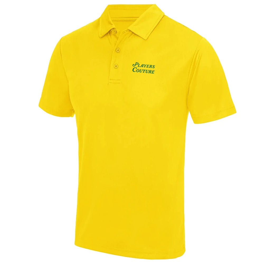 Golf Script hoodie – yellow men's hoodie featuring the Golf Script Players Couture logo